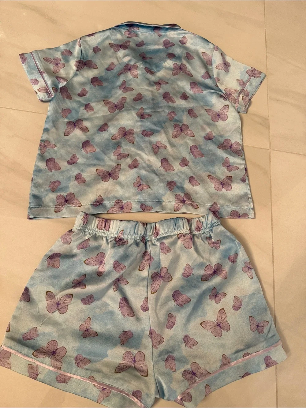 Tahari Light Blue Short Pajama Set with Purple Butterfly Print